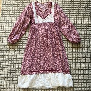 1970s Prairie Maxi Dress with Broderie anglaise cotton trim